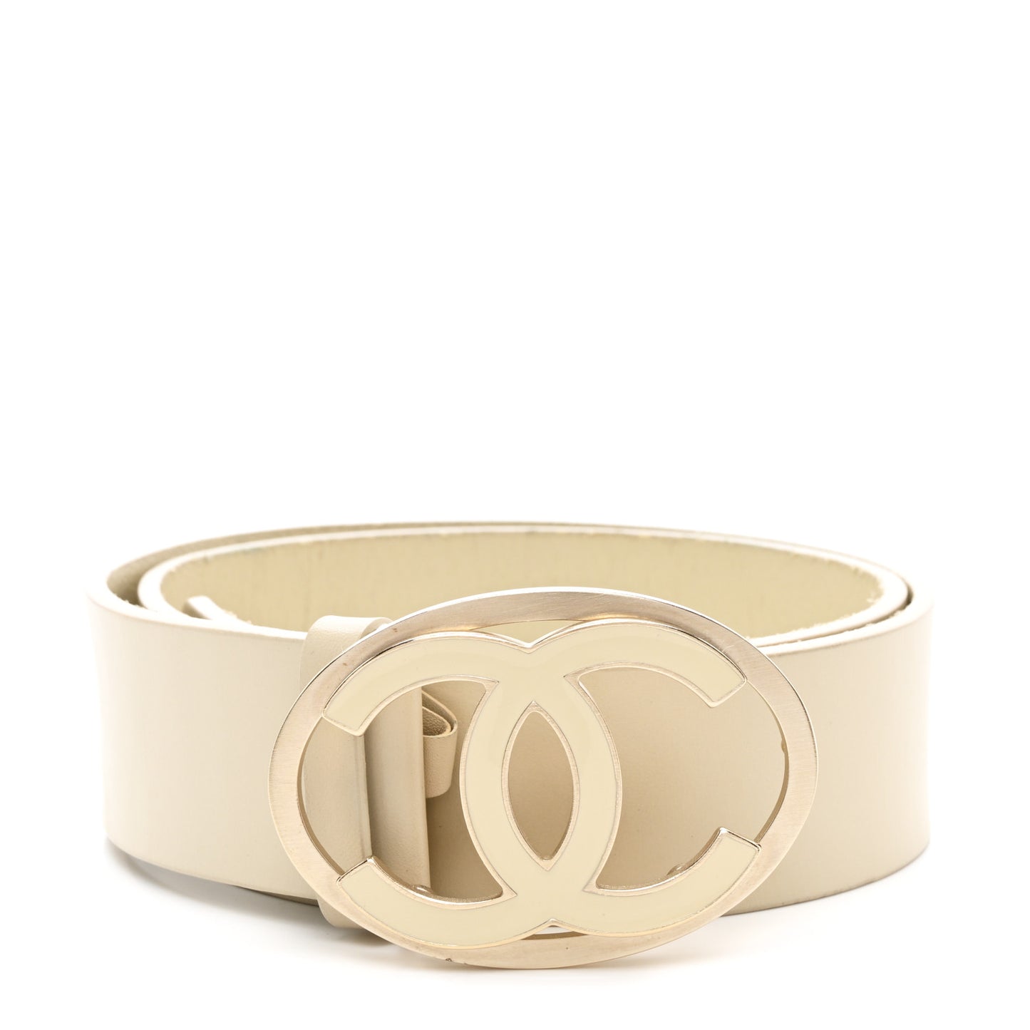 Calfskin Enamel CC Logo Belt 80 32 Light Beige