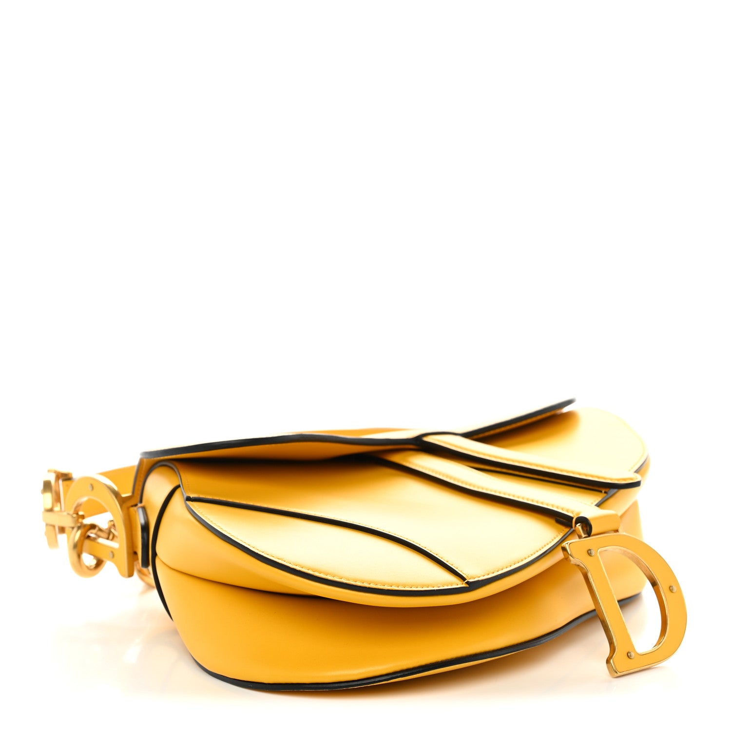 Christian Dior Calfskin Saddle Bag With Strap Yellow 4 of 11