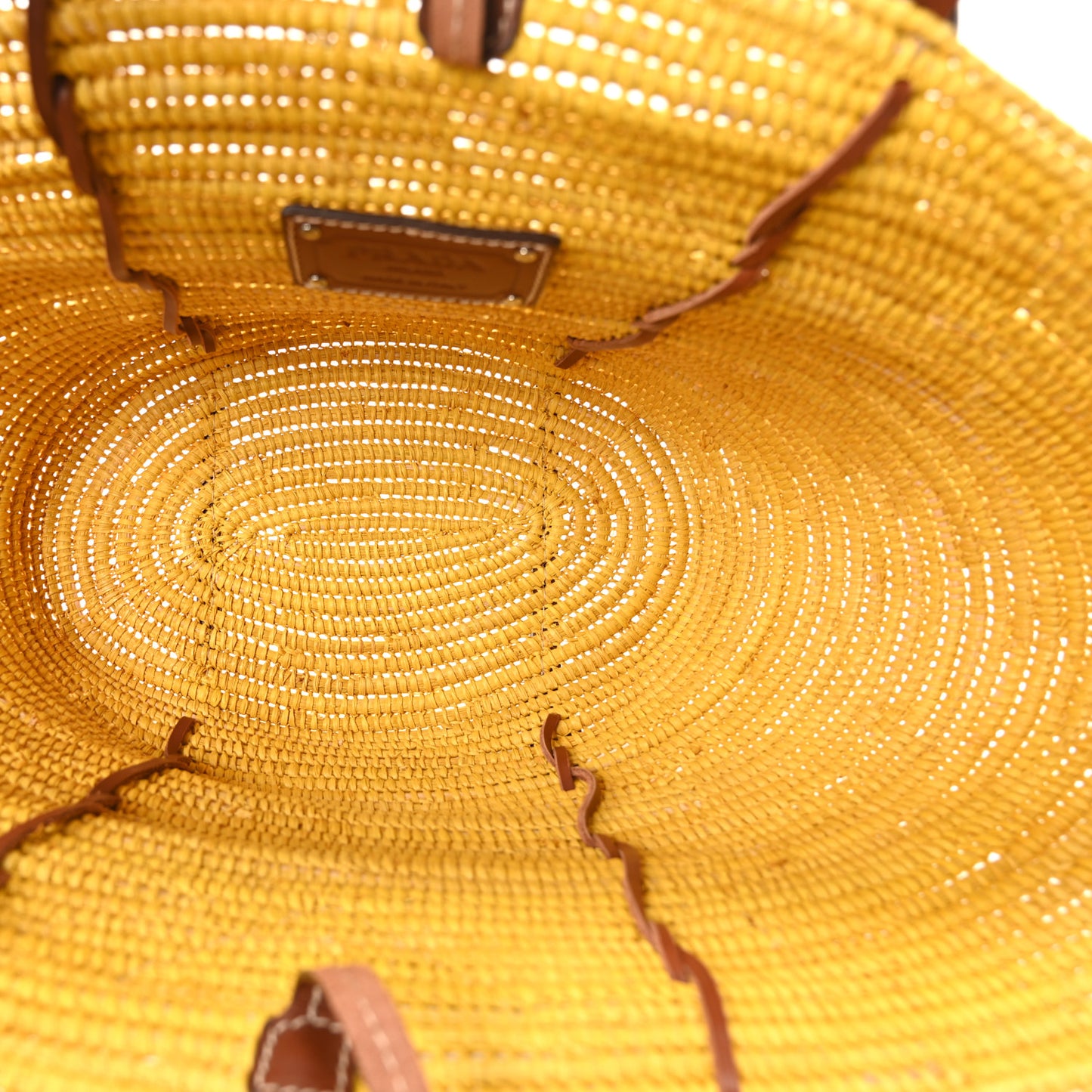 Paglia Vitello Woven Braided Basket Tote Yellow Cognac