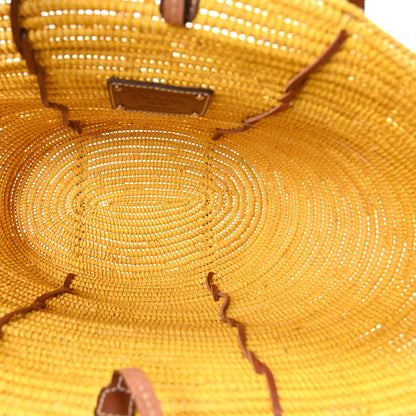 Prada Paglia Vitello Woven Braided Basket Tote Yellow Cognac 5 of 9