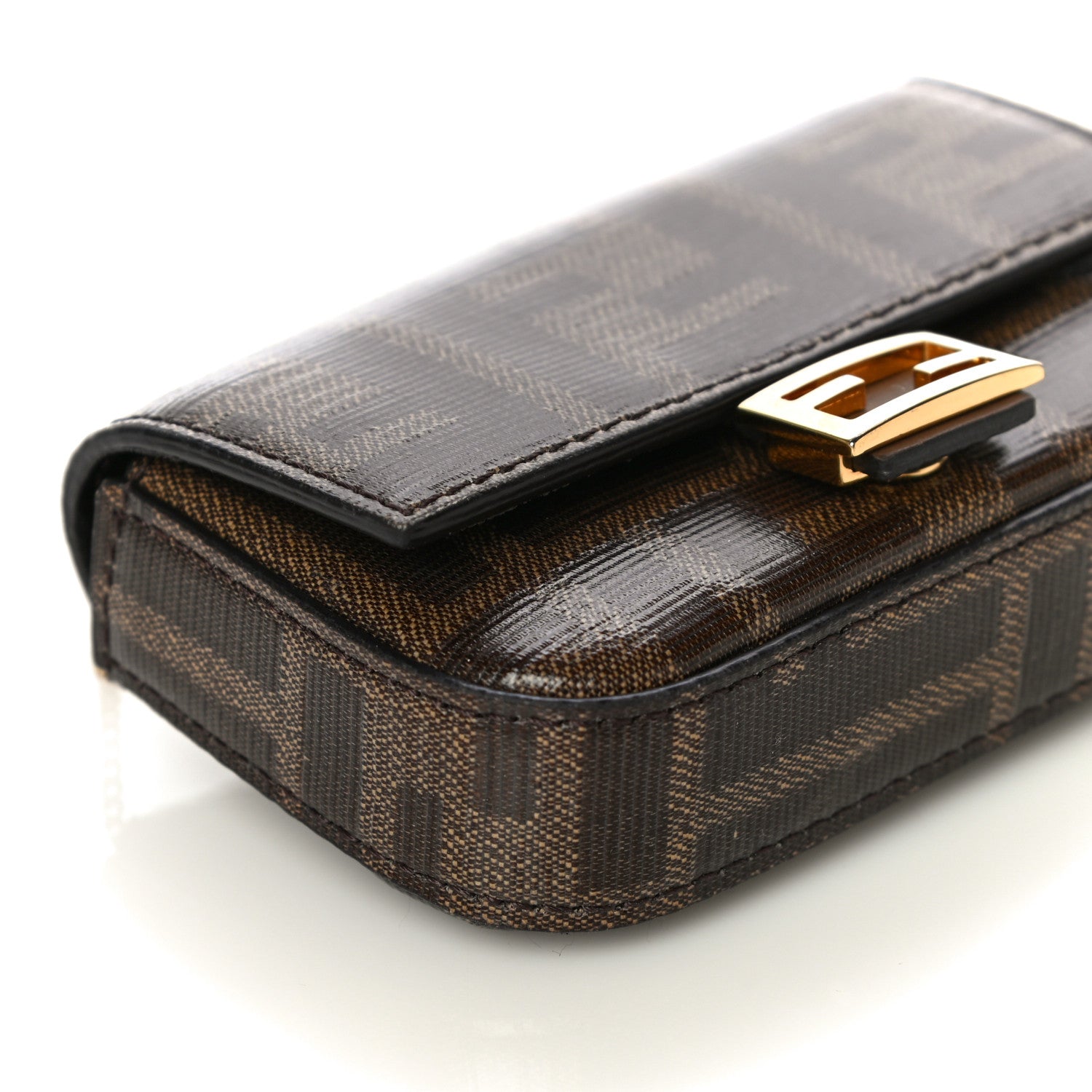 Fendi Glazed Fabric FF 1974 Nano Baguette Charm Mogano Panna 7 of 10