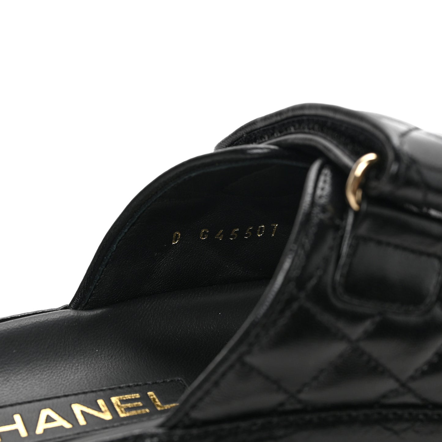 Lambskin Quilted Velcro Dad Chain CC Slide Sandals 36.5 Black