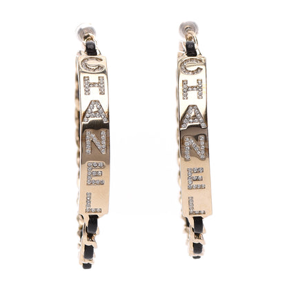 Chanel Metal Lambskin Crystal Sergeant Chanel Hoop Earrings Gold Gold 1 of 6