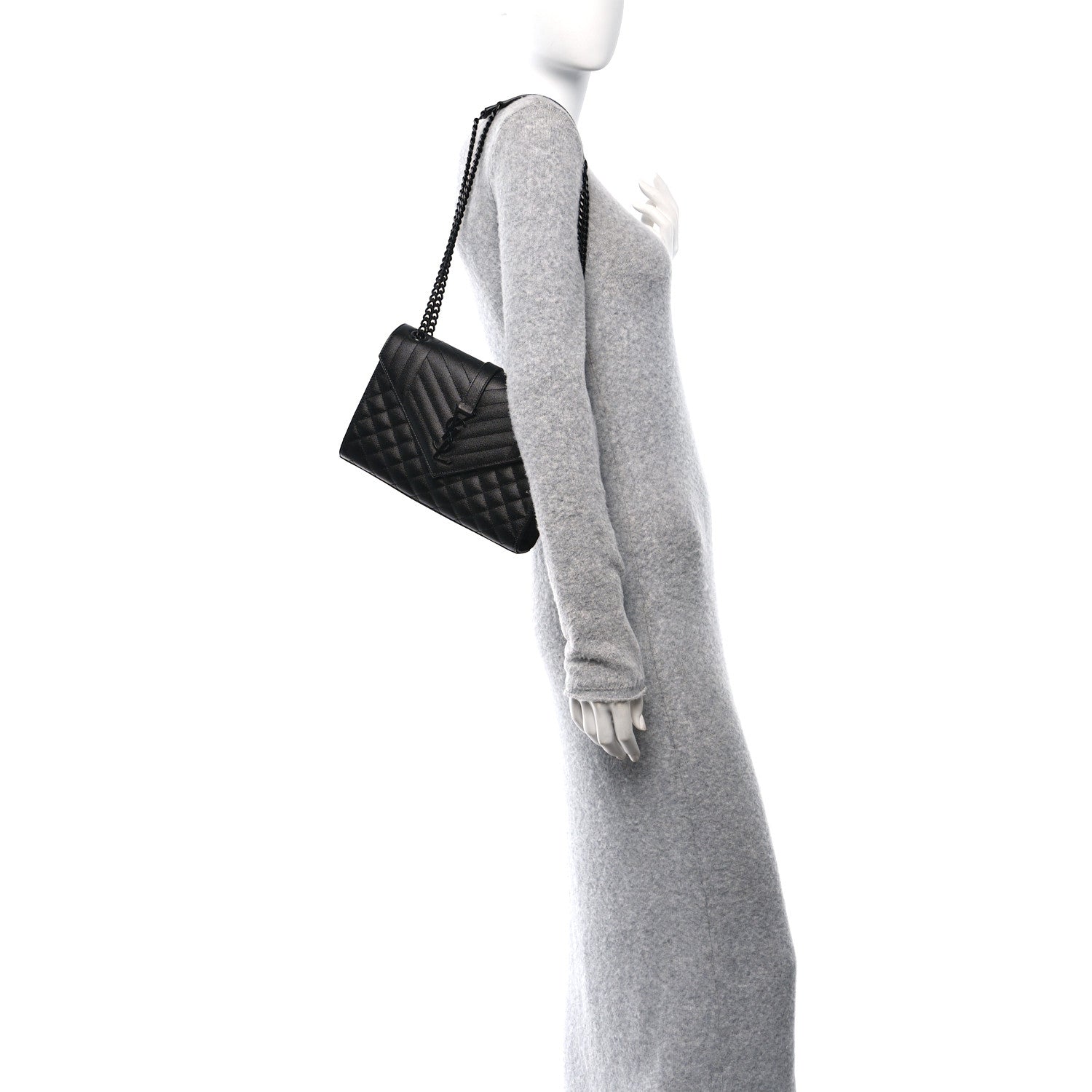 Saint Laurent Grain De Poudre Textured Mixed Matelasse Triquilt Medium Monogram Monochrome Satchel Black 3 of 9