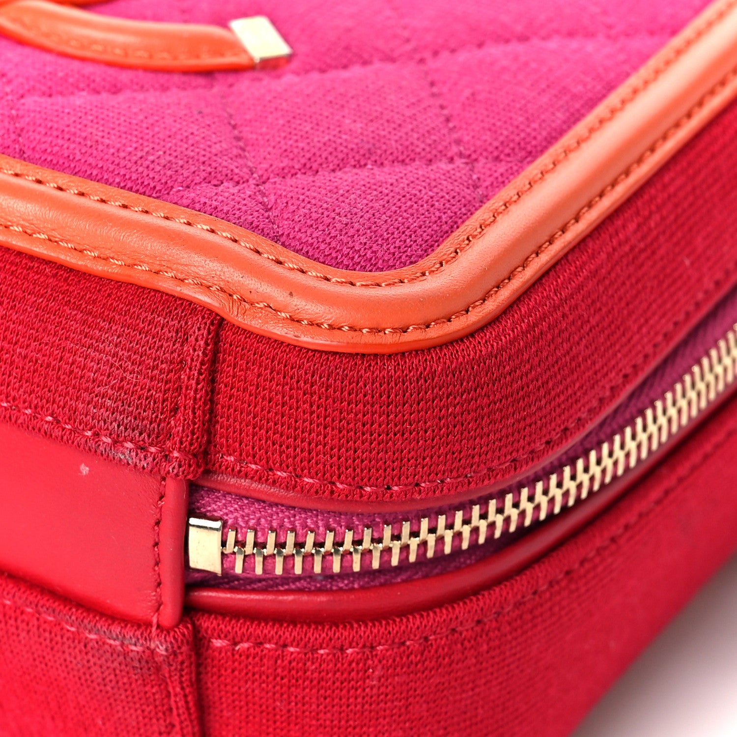 Chanel Jersey Quilted Small CC Filigree Vanity Case Pink Red Orange 8 of 14