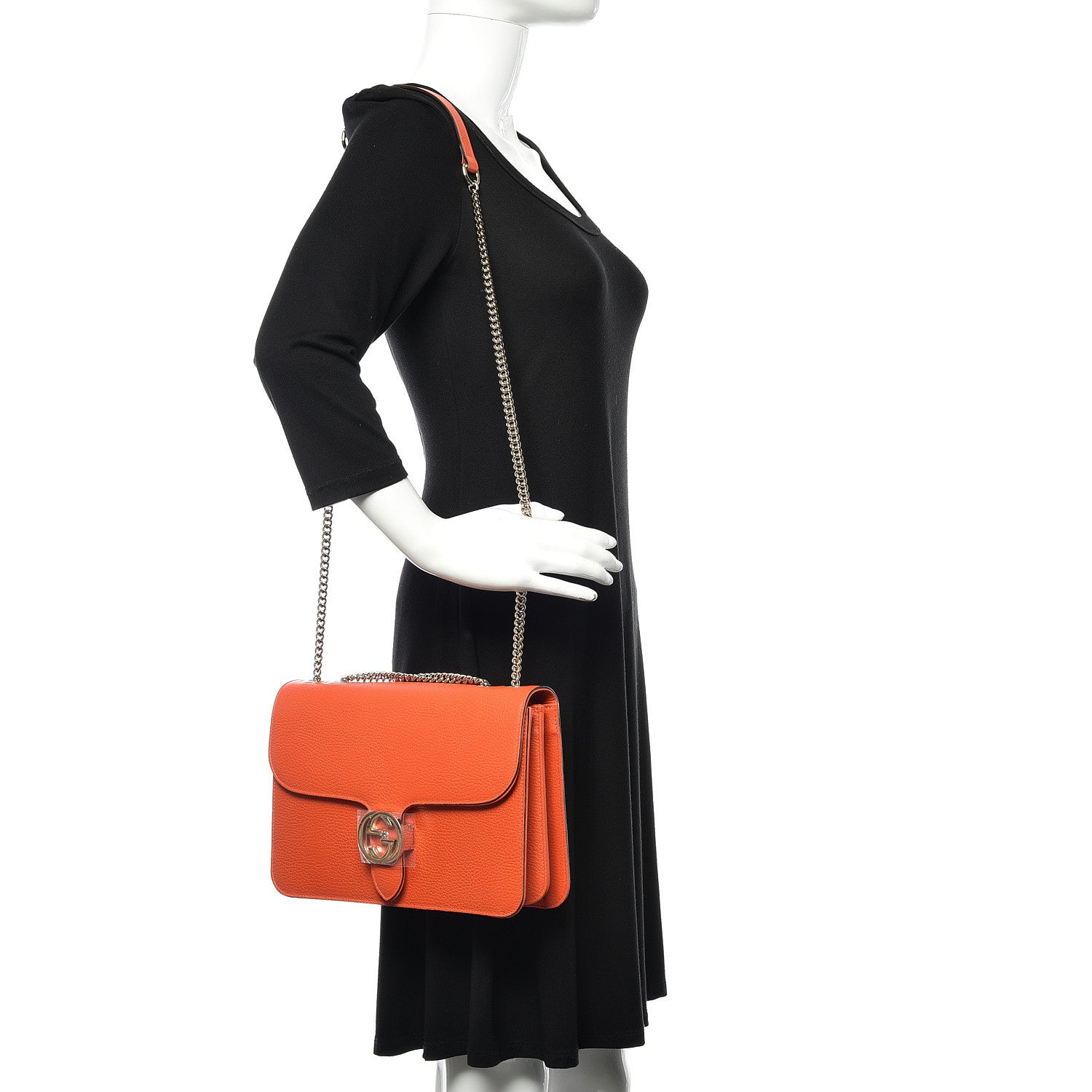 Gucci Dollar Calfskin Interlocking G Shoulder Bag Sun Orange 2 of 9