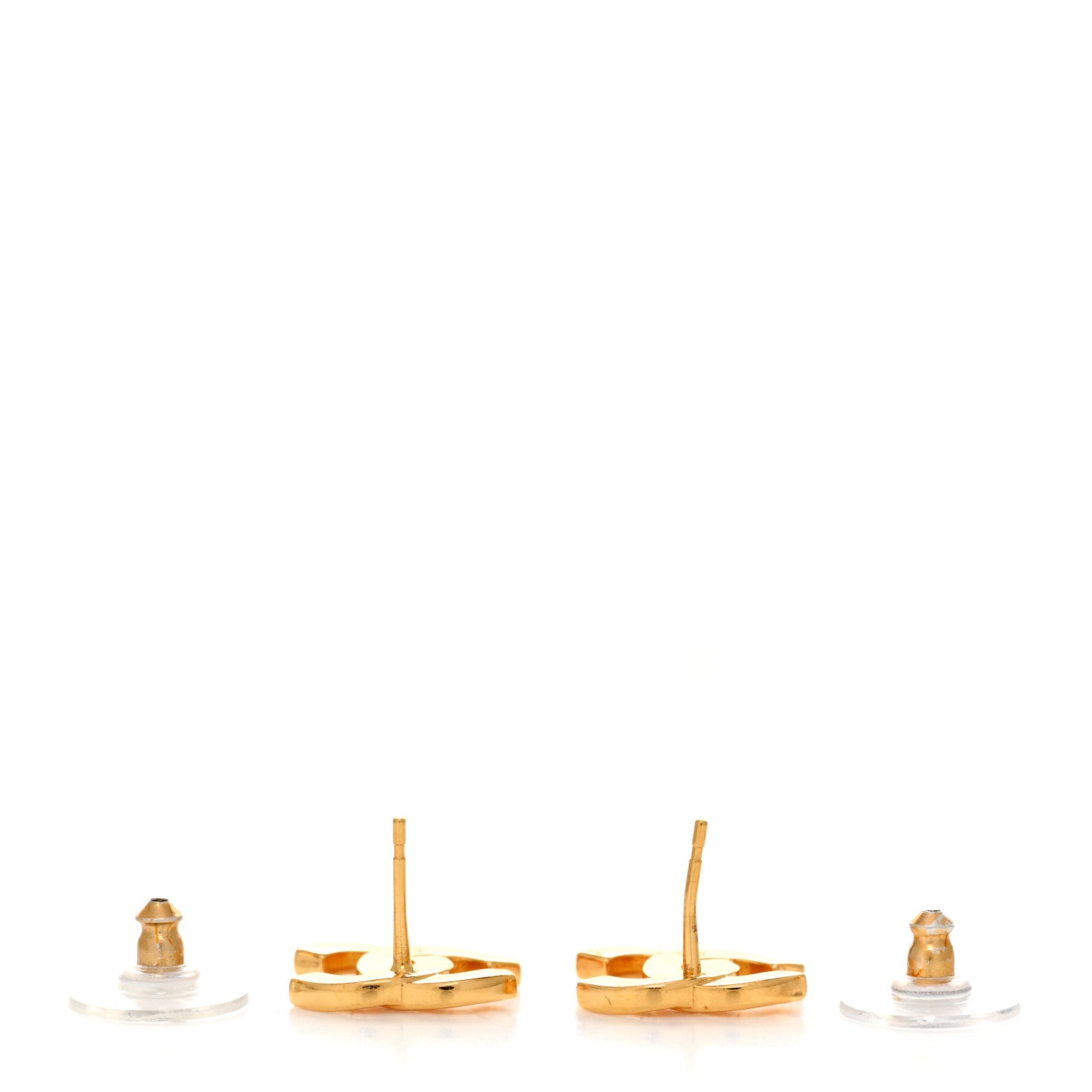 Chanel Metal CC Paris Button Stud Earrings Gold 3 of 5