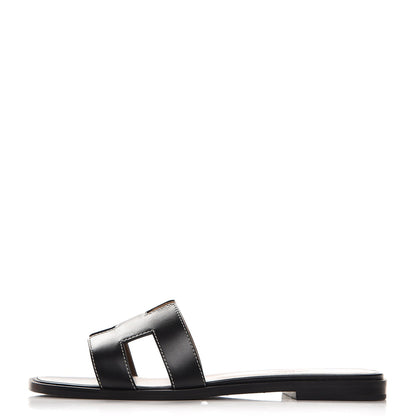 Hermes Box Calfskin Oran Sandals 36.5 Black 1 of 8