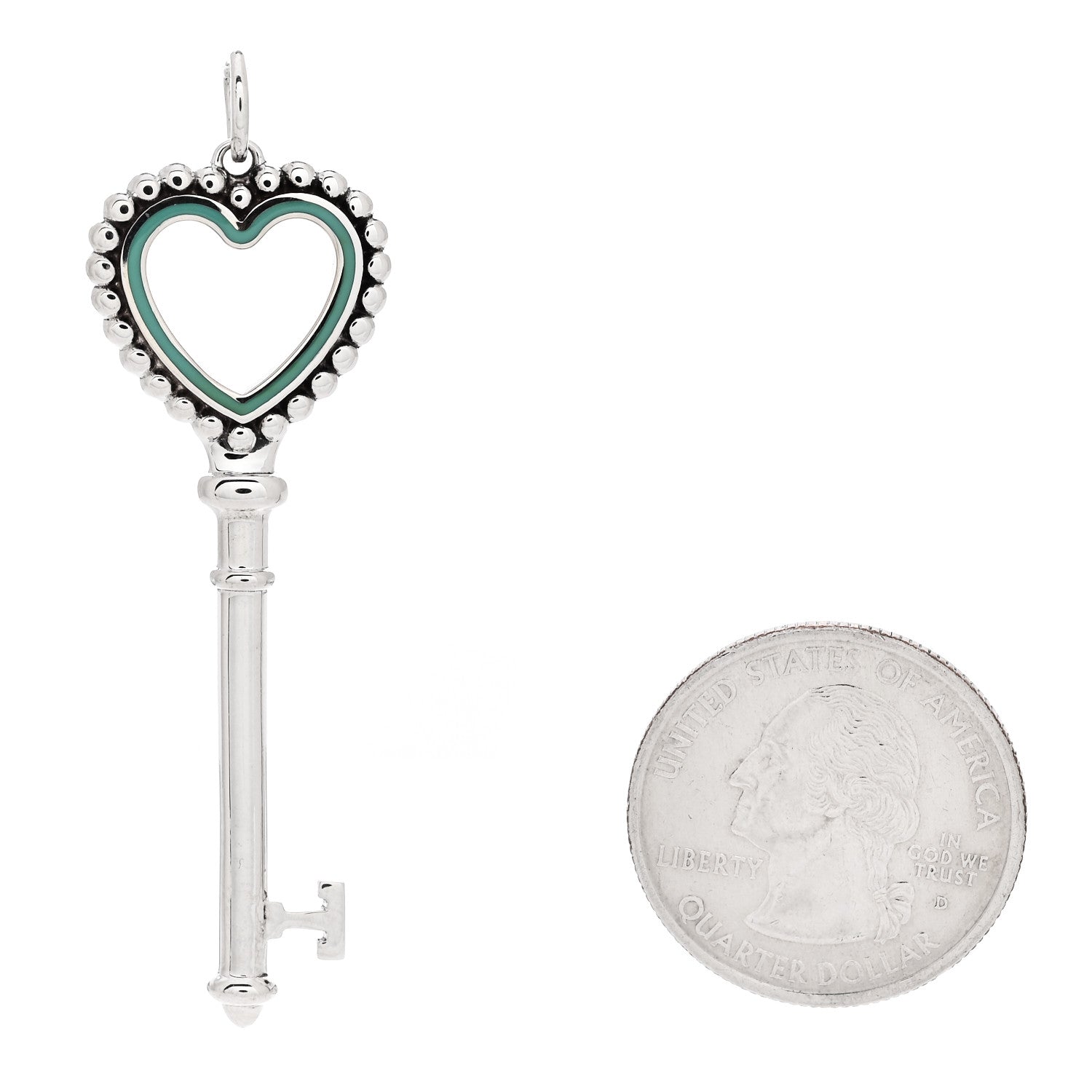 Tiffany Sterling Silver Enamel Beaded Heart Key Pendant Blue 2 of 4