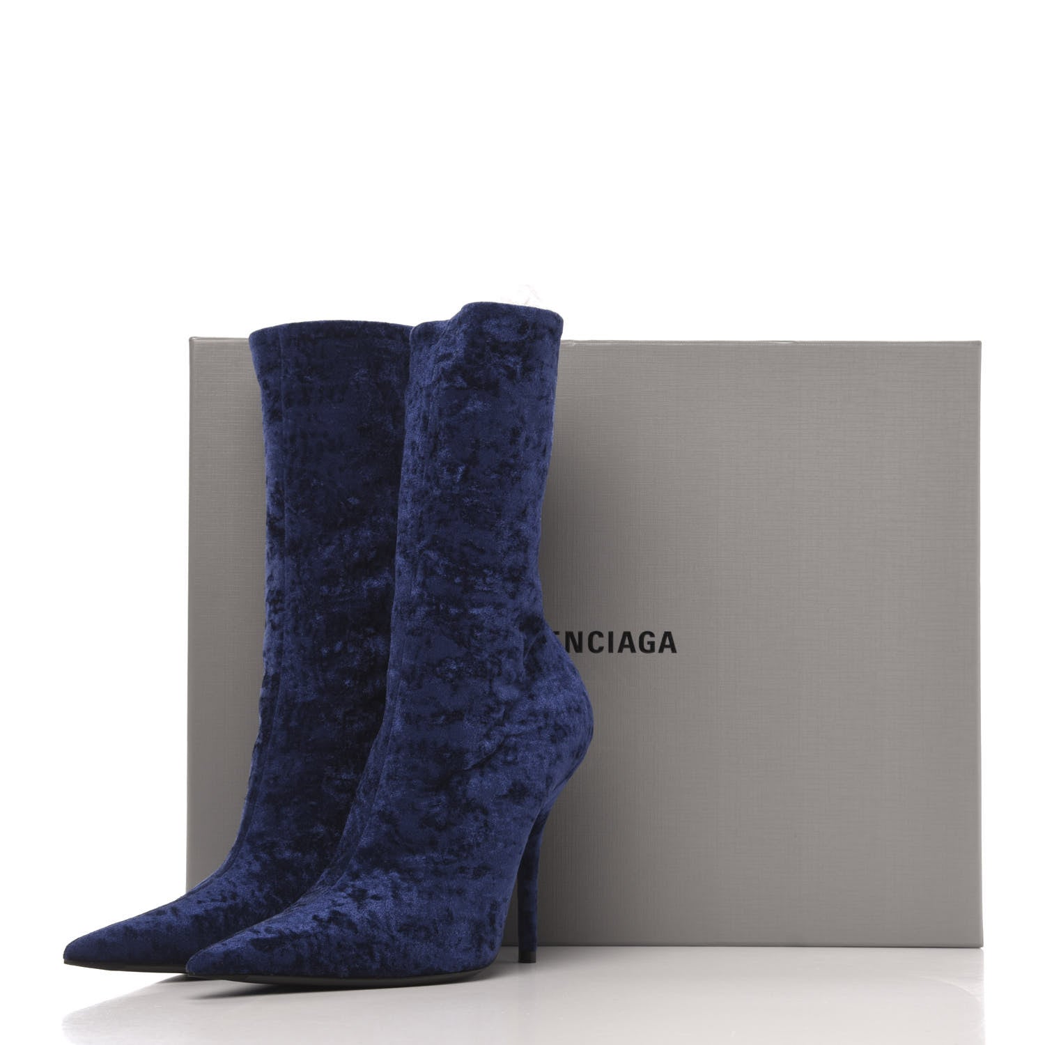 Balenciaga Velvet Extreme Pointed Toe Knife Booties 39 Navy 8 of 8