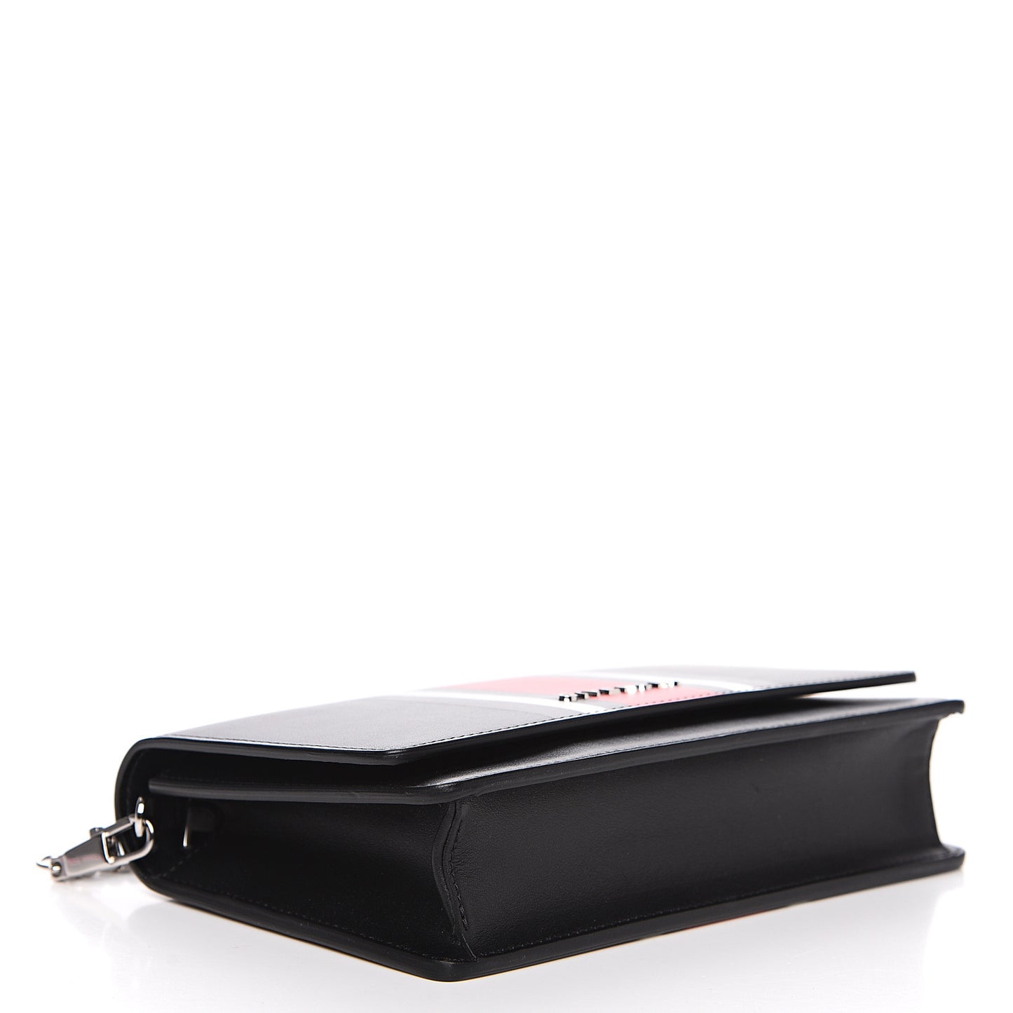 Calfskin Striped Pandora Chain Wallet Black
