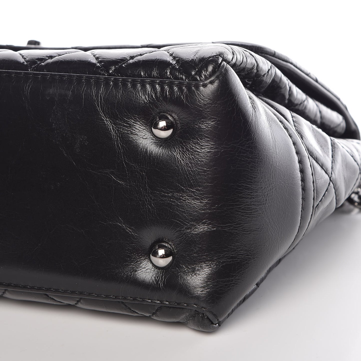 Glazed Calfskin Quilted Medium Lady Pearly Flap Black