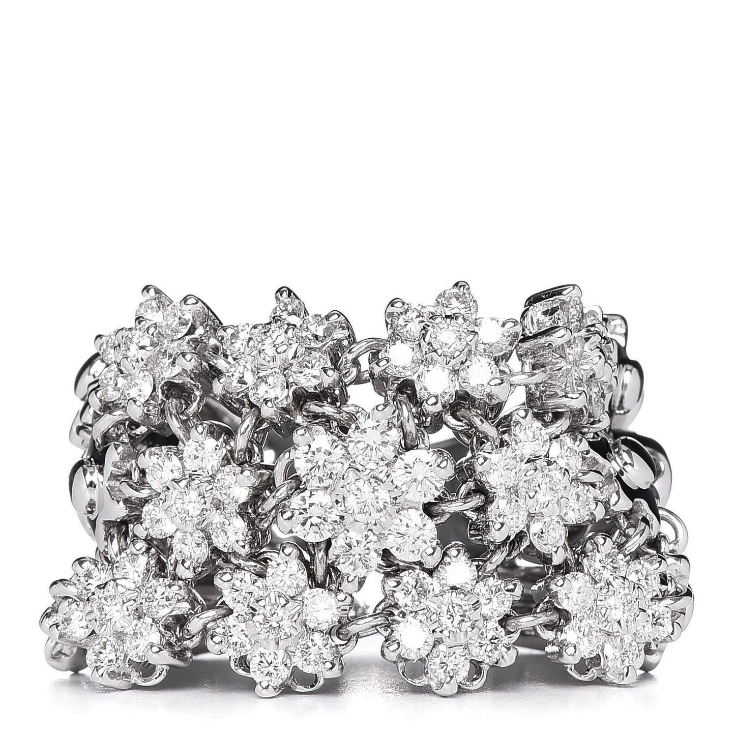18K White Gold Diamond Wide Flower Band Ring 54 7