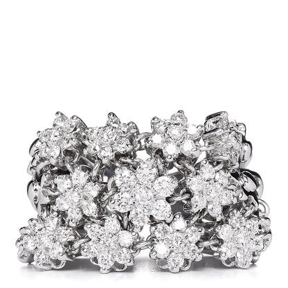 Damiani 18K White Gold Diamond Wide Flower Band Ring 54 7 1 of 6