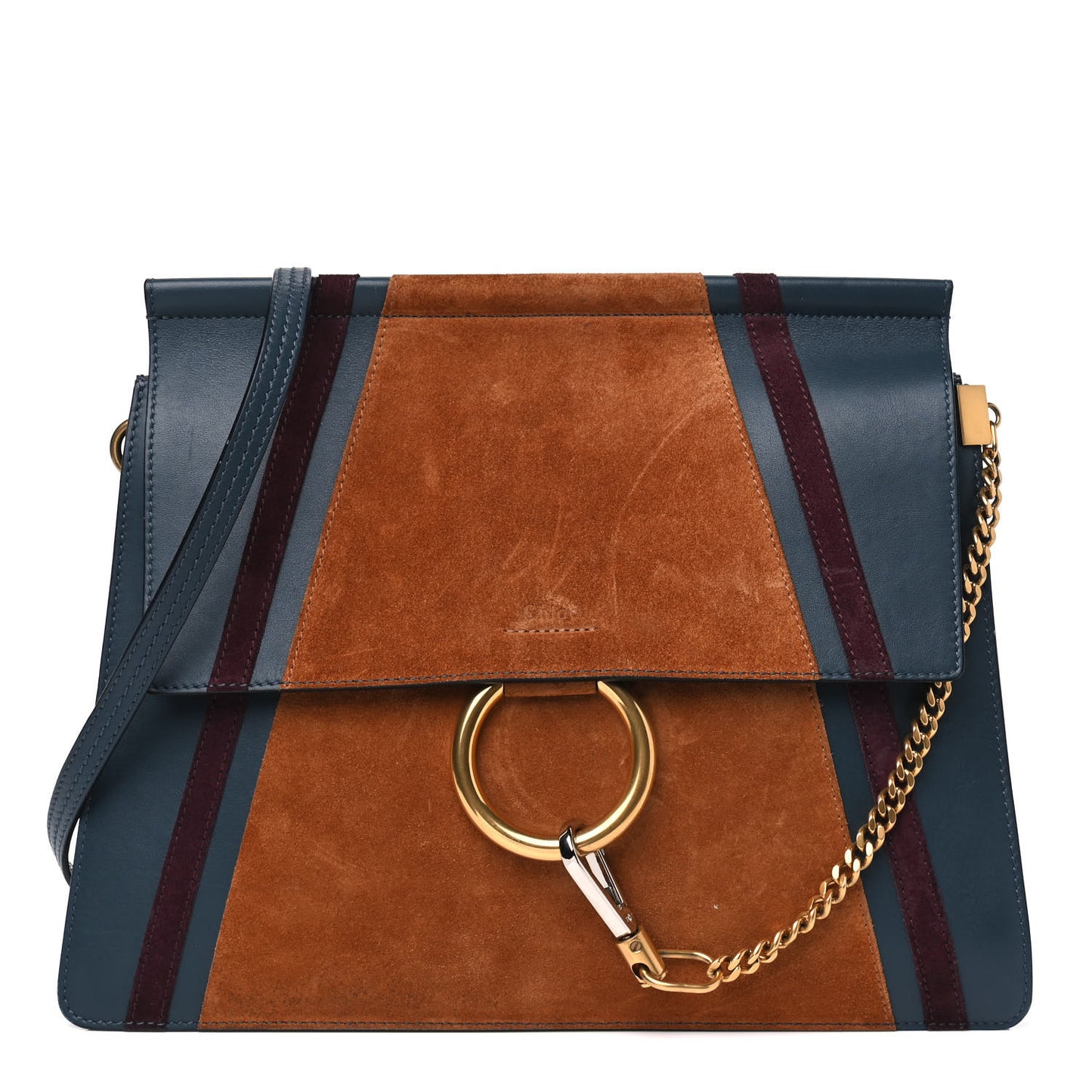 Calfskin Suede Patchwork Medium Faye Shoulder Bag Blue