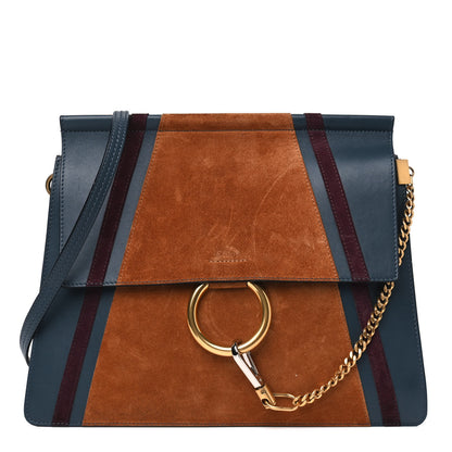 Chloe Calfskin Suede Patchwork Medium Faye Shoulder Bag Blue 1 of 7