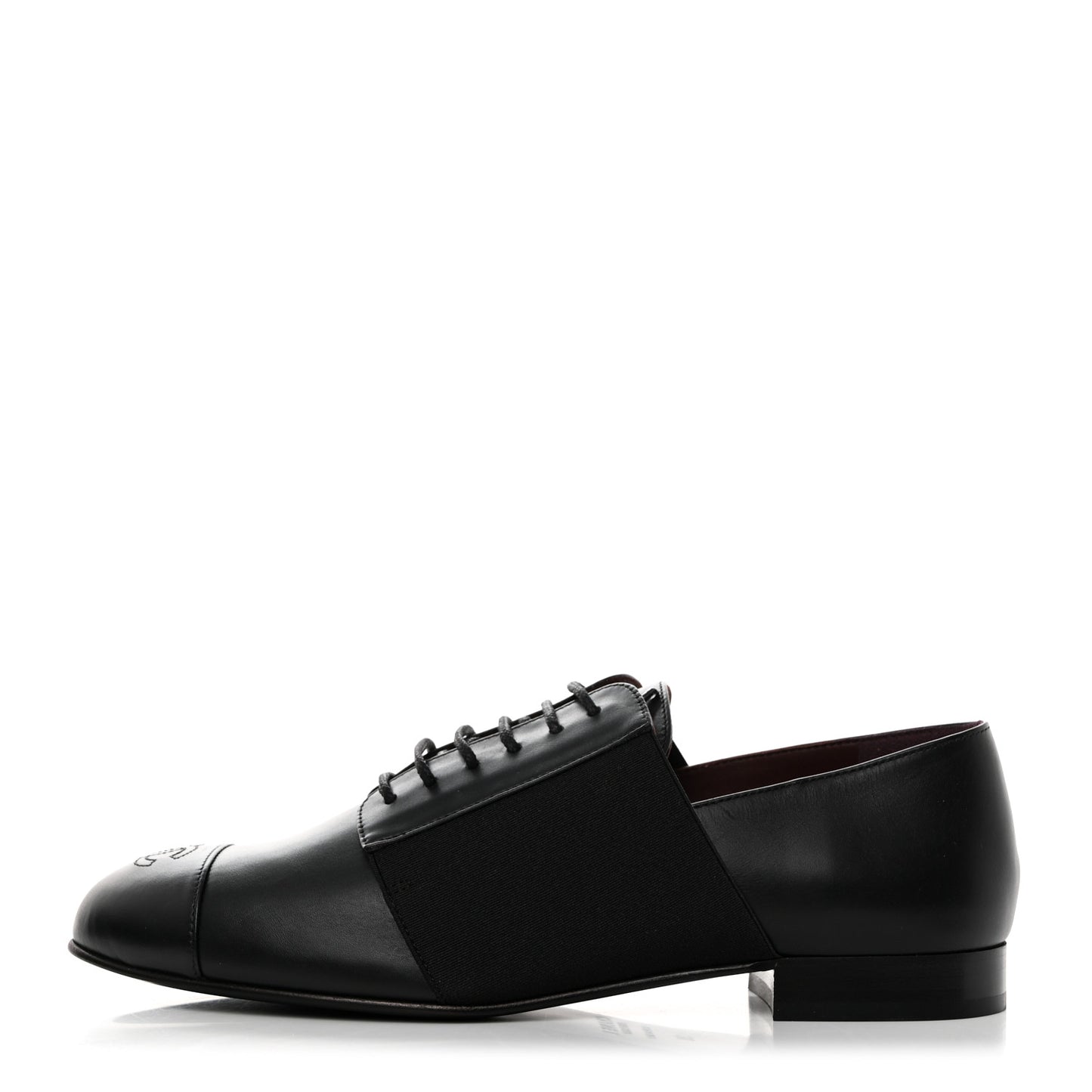 Calfskin Elastic Lace Up Cap Toe CC Loafers 38 Black