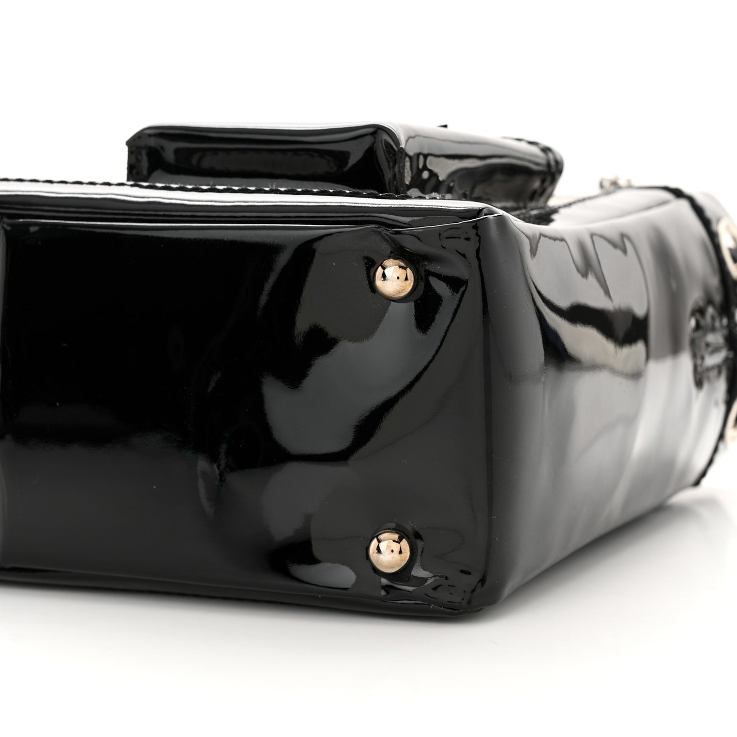 Patent Pony Hair Small Pocket Tote Black White