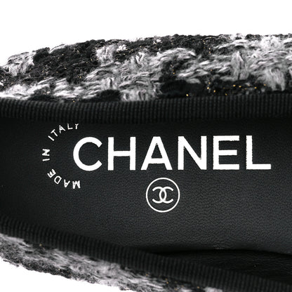 Chanel Tweed Grosgrain Cap Toe Ballerina Flats 38.5 Black White 6 of 8