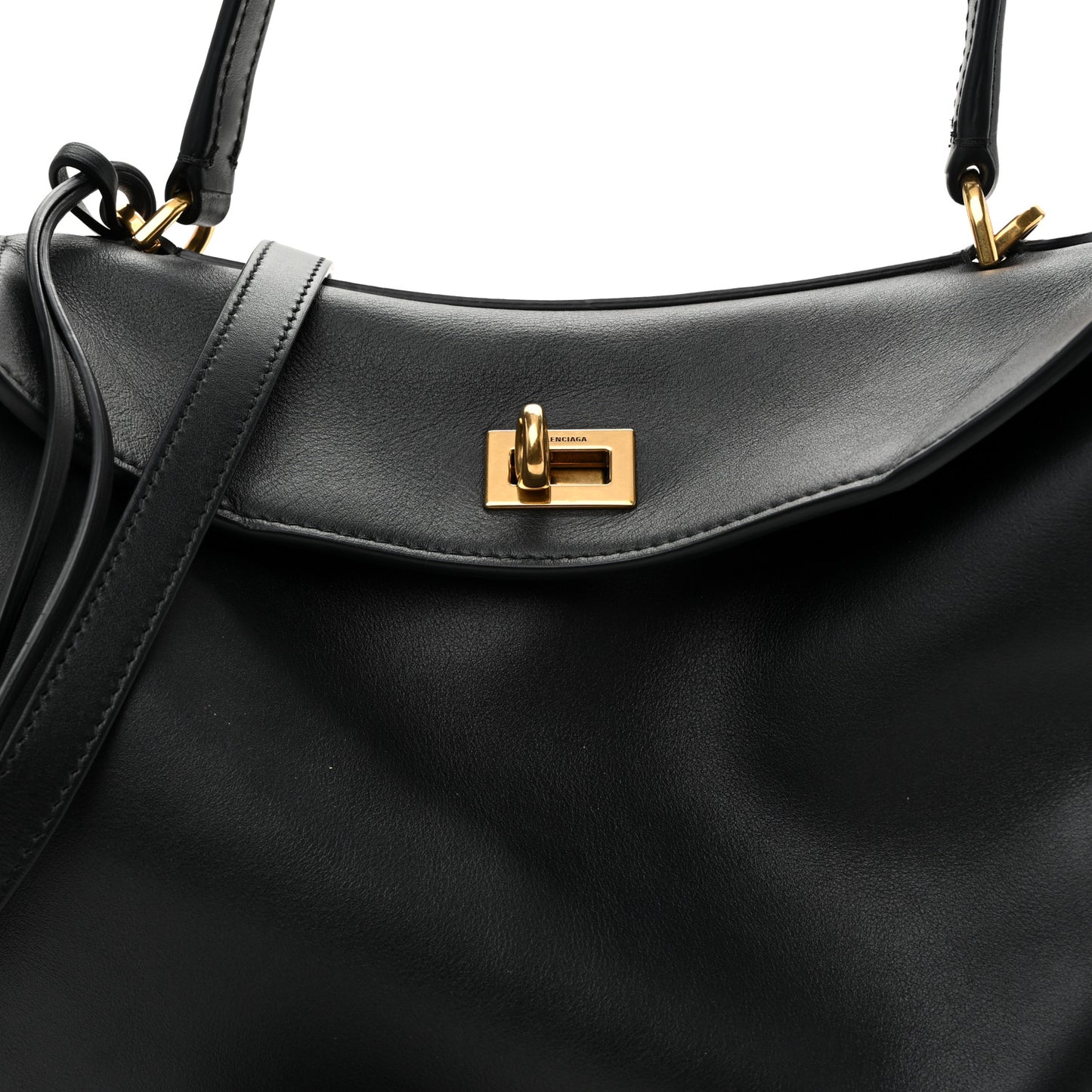 Natural Smooth Calfskin Small Rodeo Top Handle Handbag Black