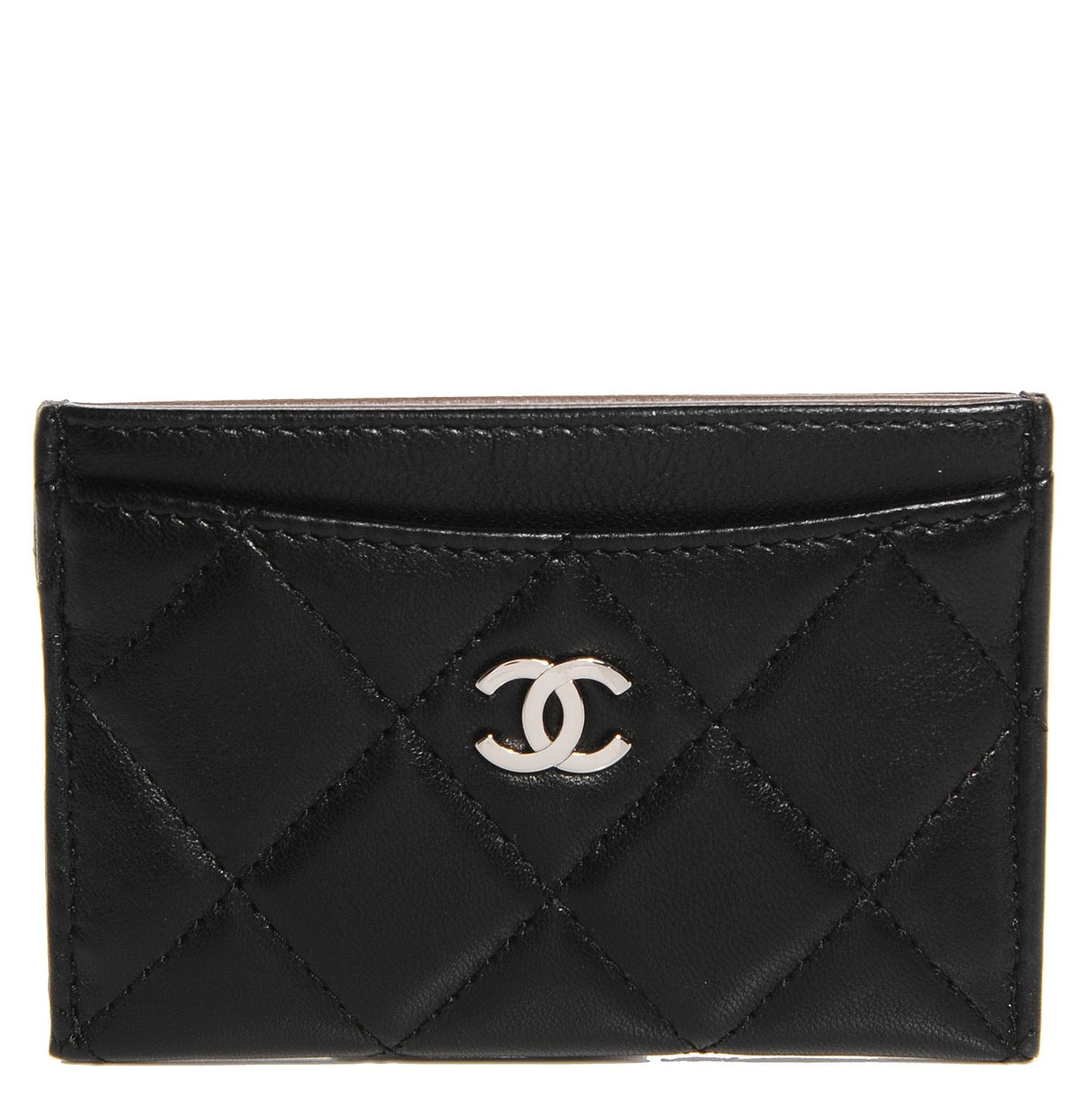 Lambskin Quilted Card Holder Black