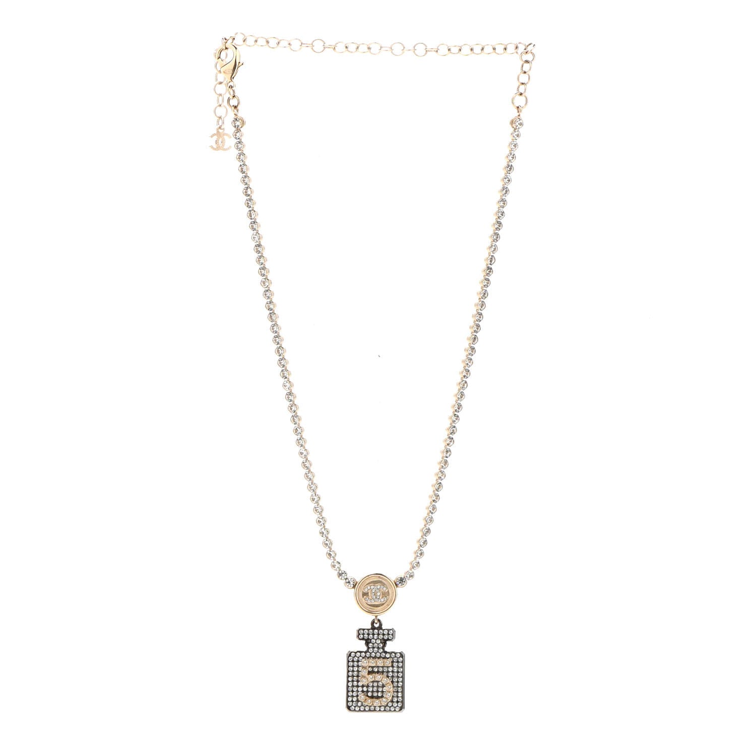 Chanel Crystal CC Perfume Bottle Necklace Gold 3 of 7
