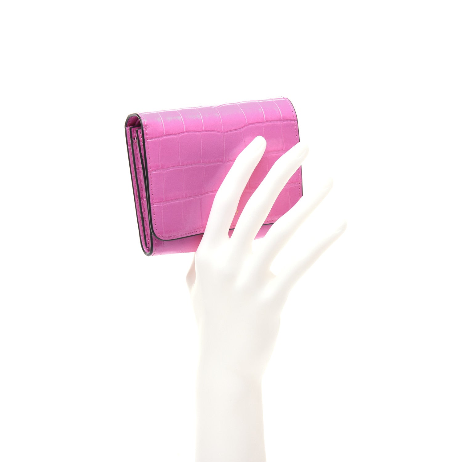 Mulberry Crocodile Embossed Calfskin Small French Continental Wallet Raspberry Pink 2 of 14
