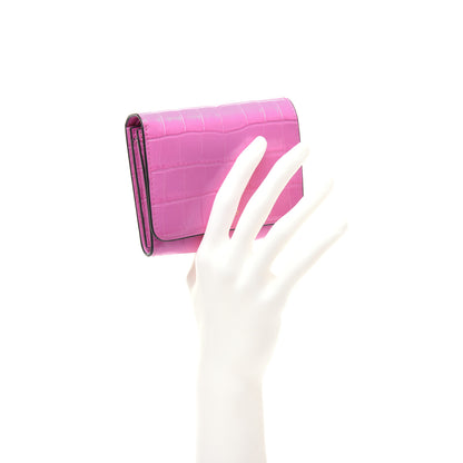 Mulberry Crocodile Embossed Calfskin Small French Continental Wallet Raspberry Pink 2 of 14