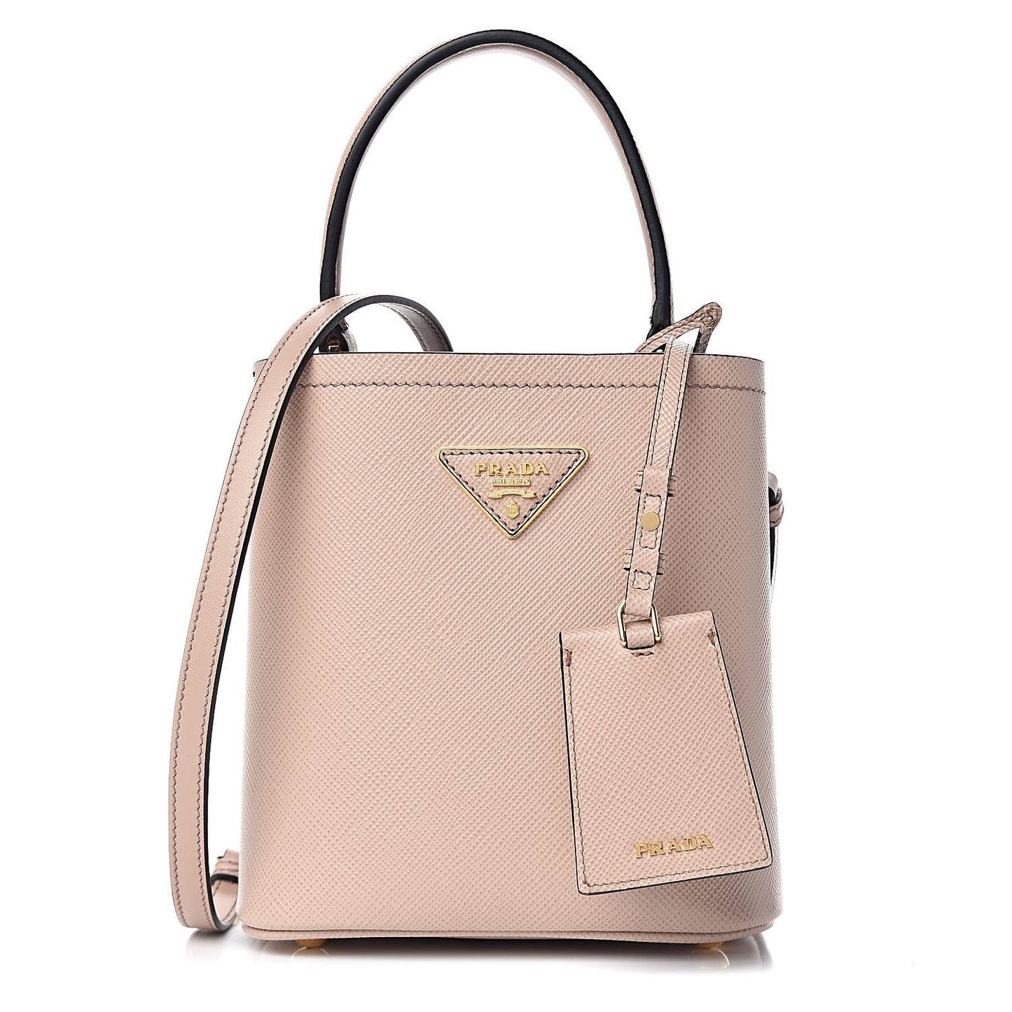 Saffiano Cuir Calfskin Small Panier Bucket Bag Cipria Black