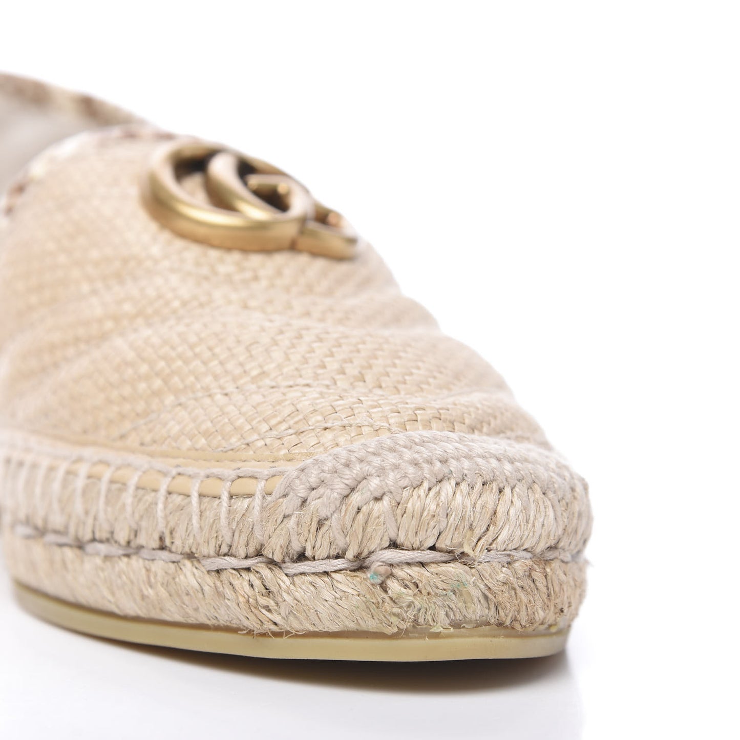 Straw Elaphe Matelasse GG Marmont Espadrilles 38 Natural Cream Brown
