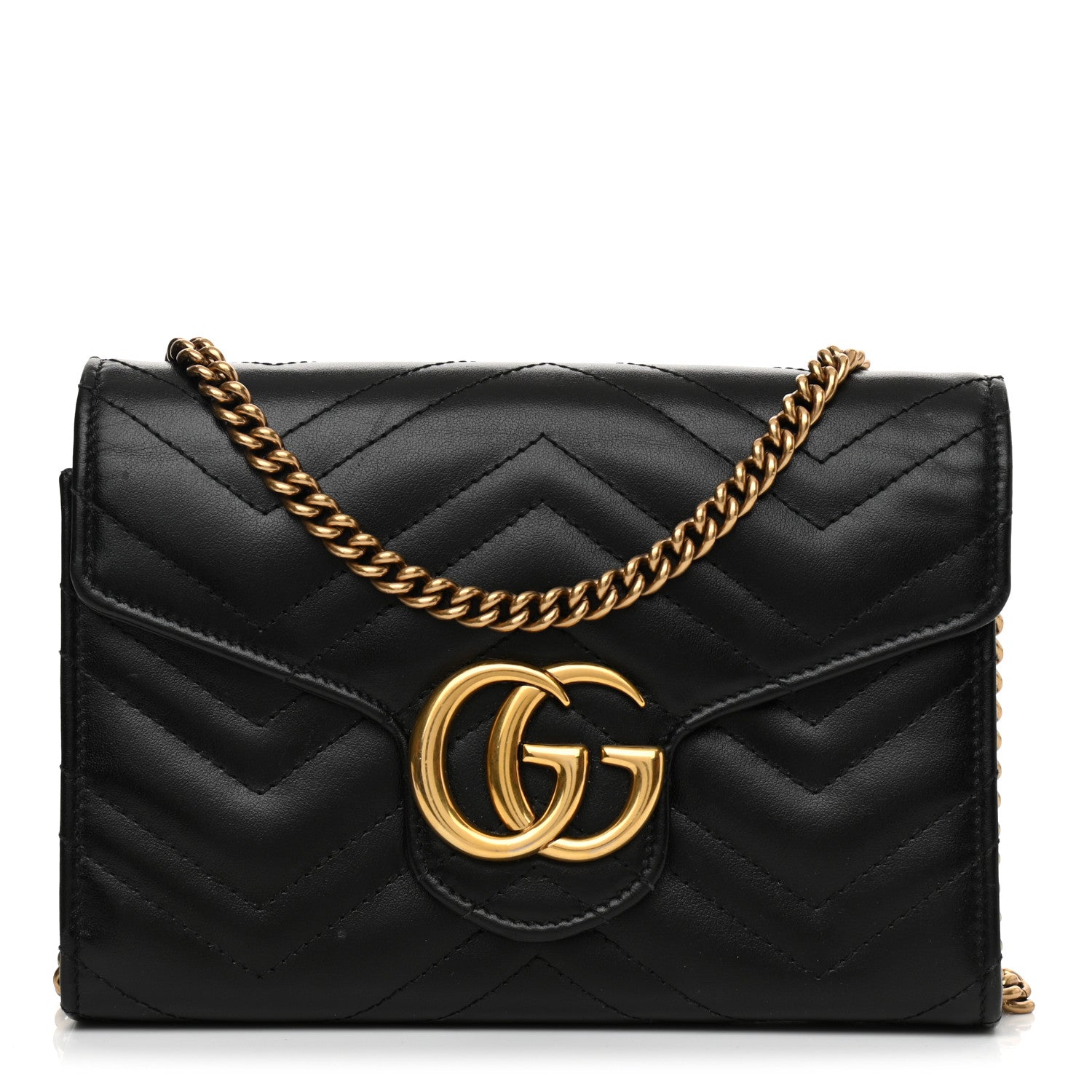 Gucci Calfskin Matelasse GG Marmont Chain Wallet Black 1 of 10