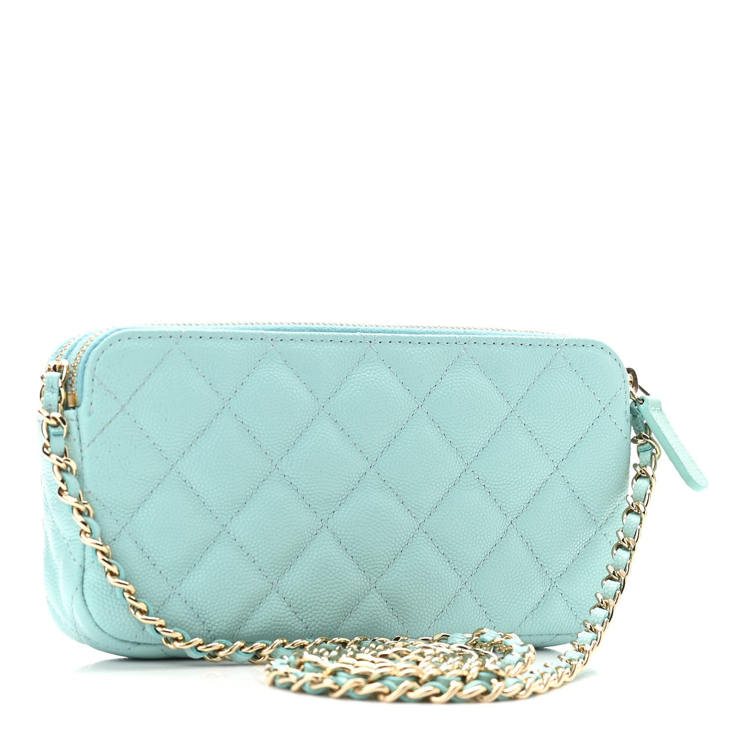 Caviar Quilted Small Clutch With Chain Light Blue