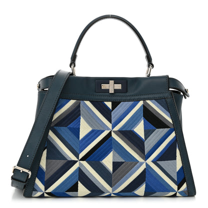 Fendi Calfskin Geometric Embroidered Medium Peekaboo Iconic Satchel Pavone Palladio 1 of 10