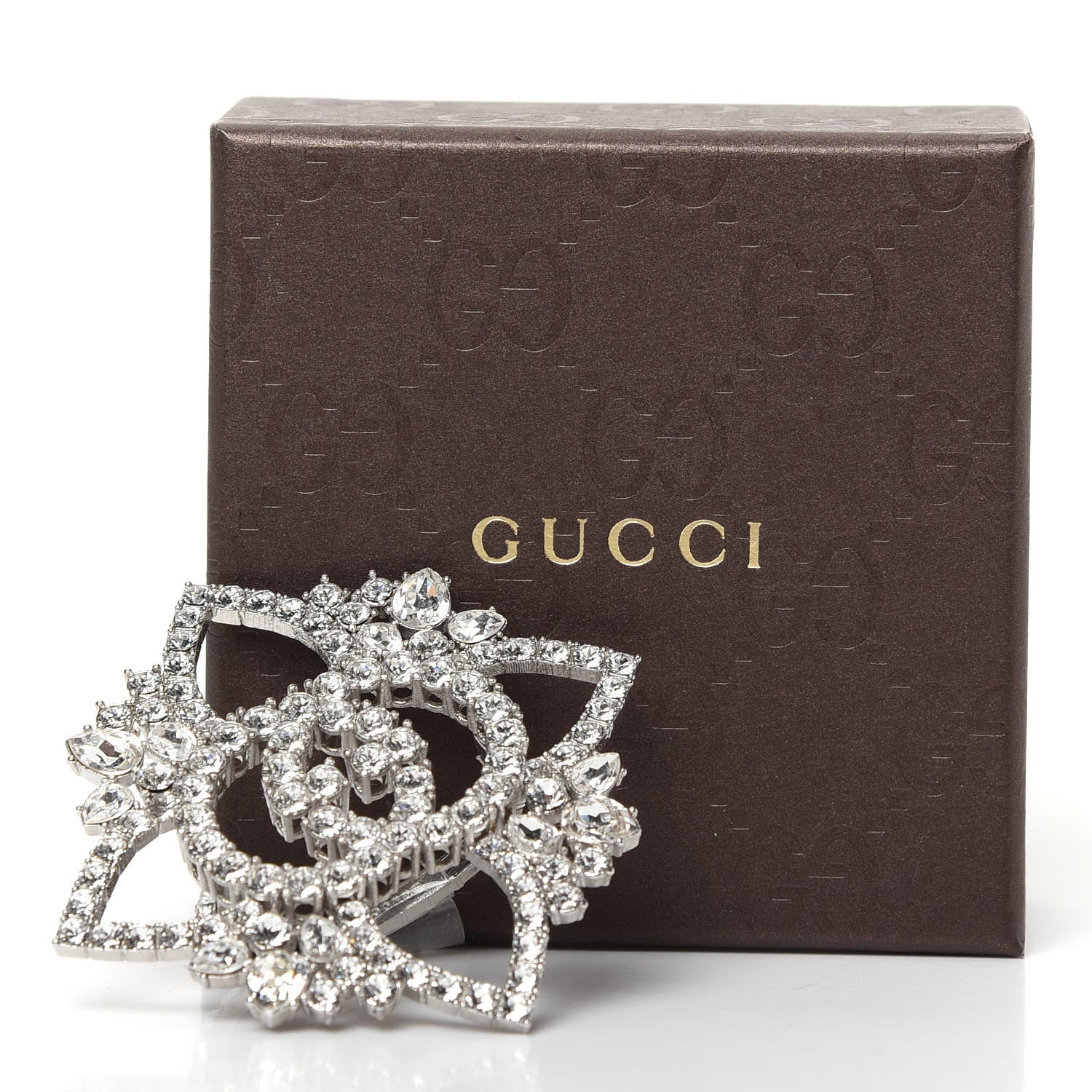 Gucci Metal Crystal Interlocking G Flower Ring S Silver 5 of 5
