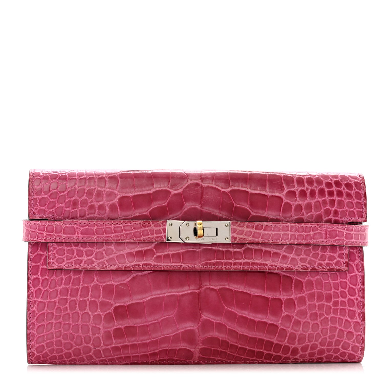 Hermes Shiny Alligator Kelly Longue Wallet Fuchsia 1 of 11