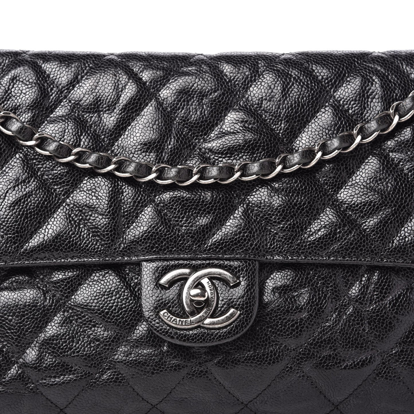 Crumpled Grained Calfskin Jumbo CC Crave Flap Black