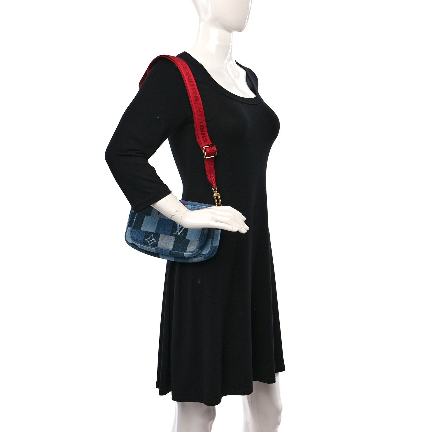 Louis Vuitton Denim Damier Monogram Patchwork Multi Pochette Accessories Blue Rouge 3 of 8