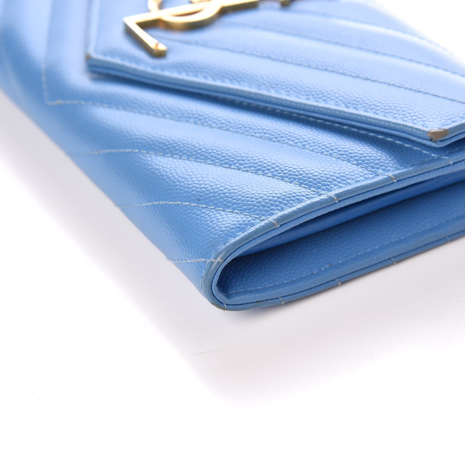 Saint Laurent Grain De Poudre Matelasse Large Monogram Flap Wallet Blue 12 of 12