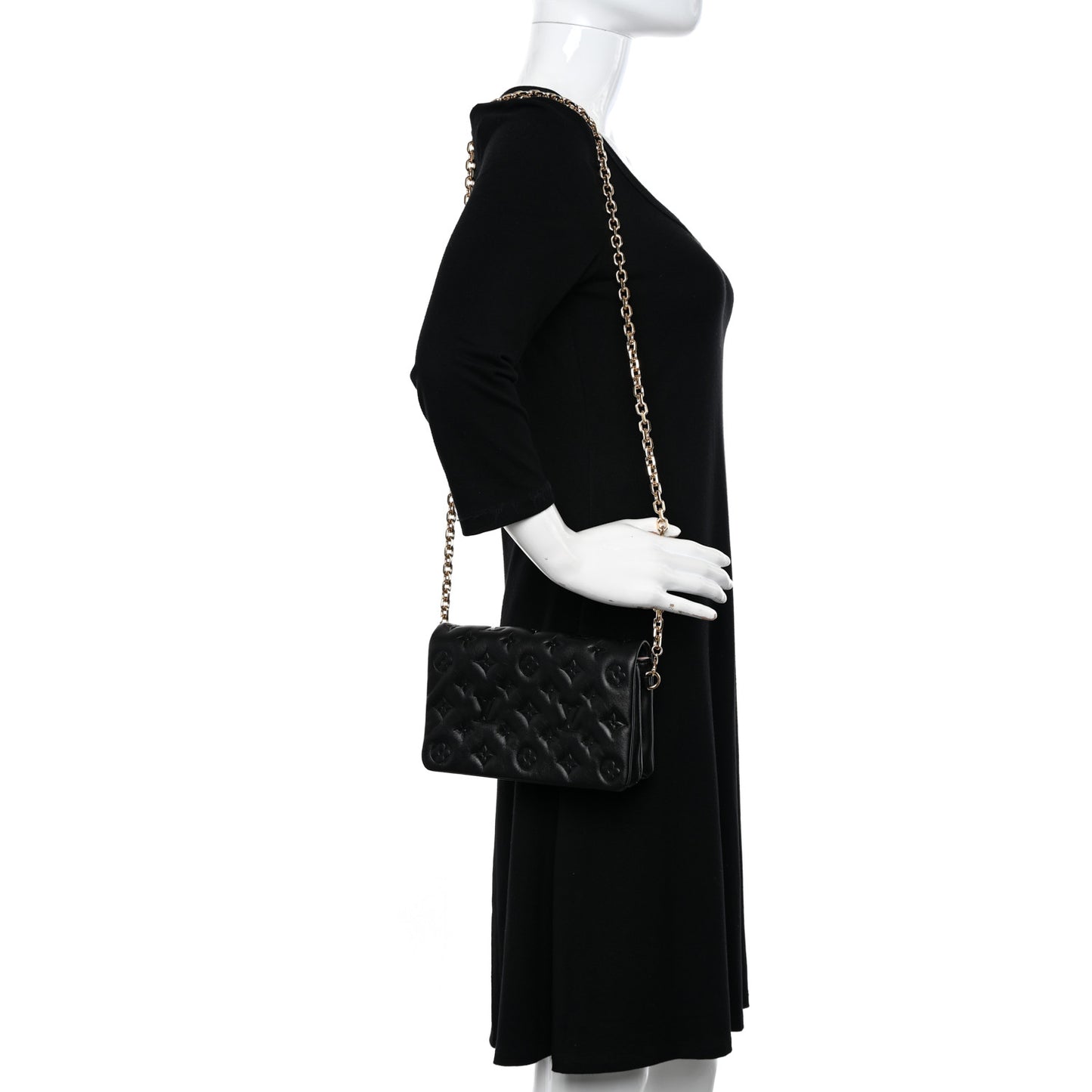 Lambskin Embossed Monogram Pochette Coussin Black