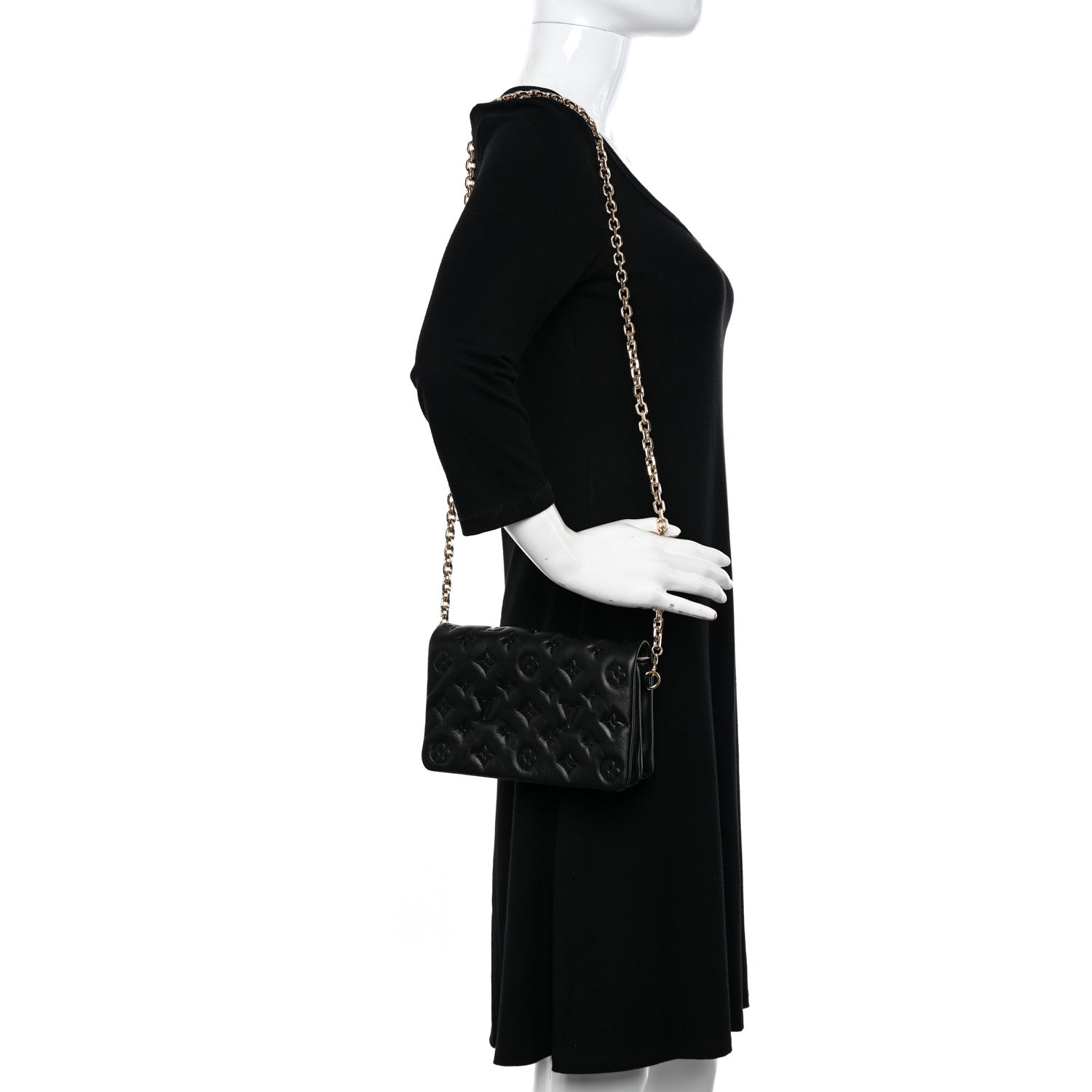 Louis Vuitton Lambskin Embossed Monogram Pochette Coussin Black 2 of 10