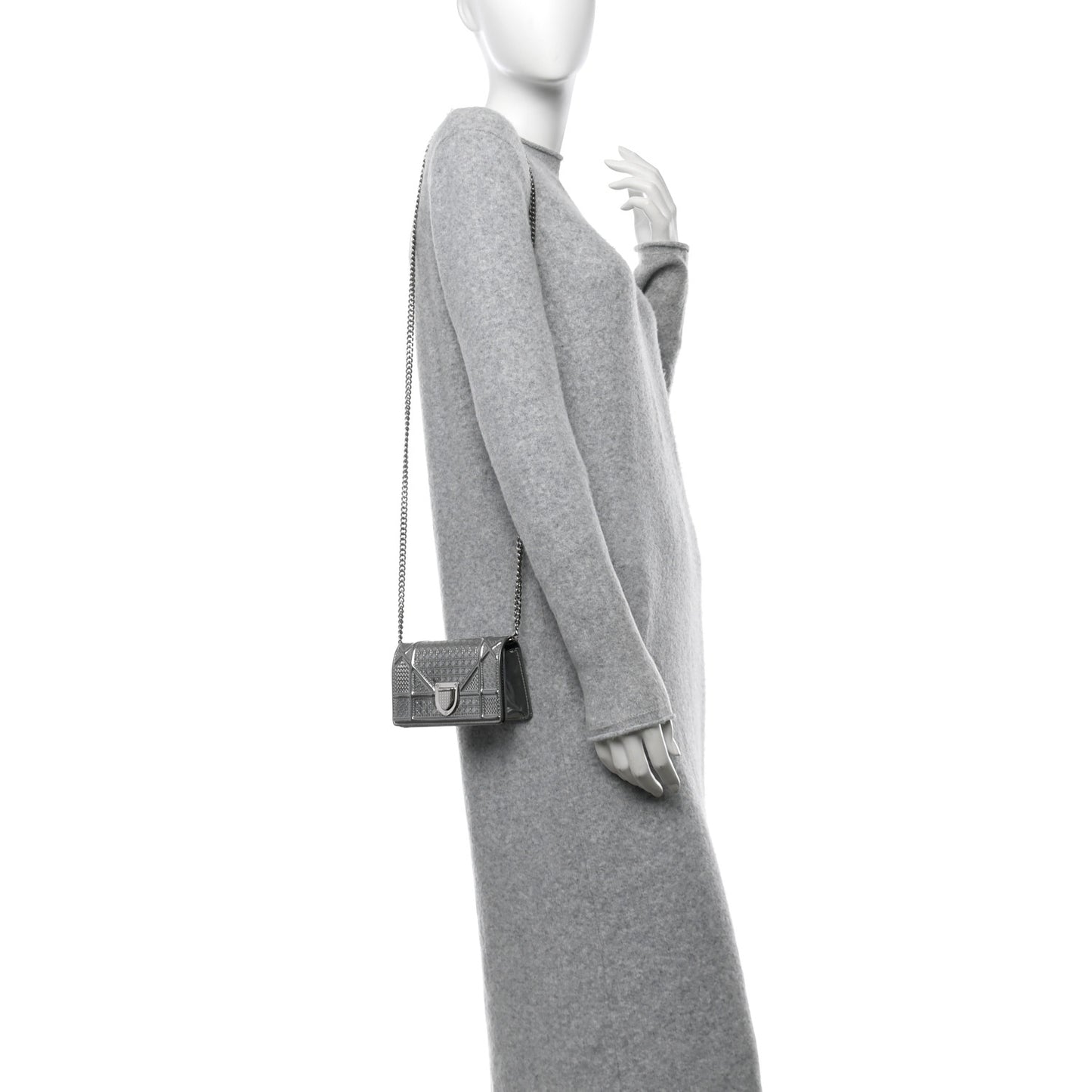 Metallic Patent Micro-Cannage Baby Diorama Flap Bag Silver