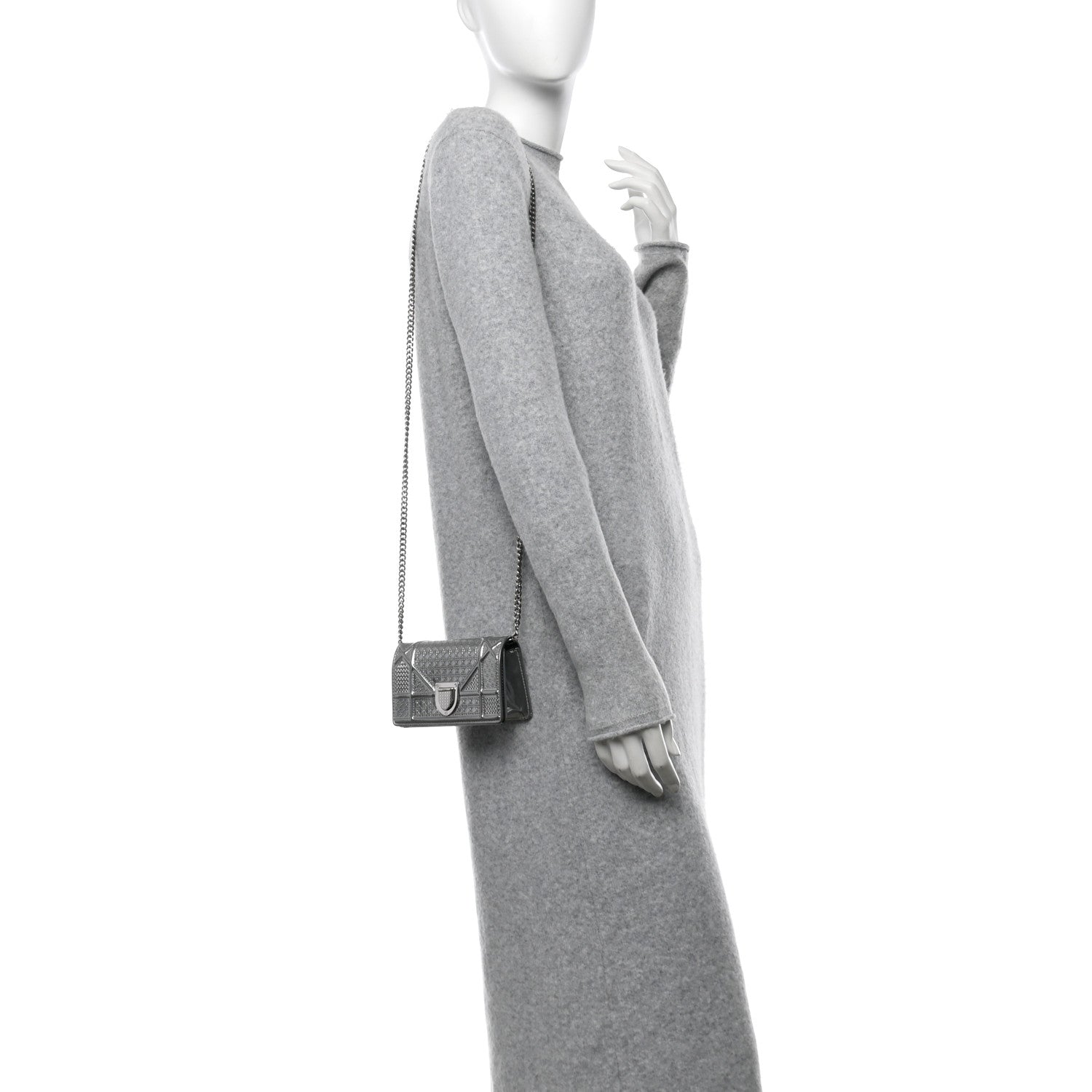 Christian Dior Metallic Patent Micro-Cannage Baby Diorama Flap Bag Silver 2 of 10