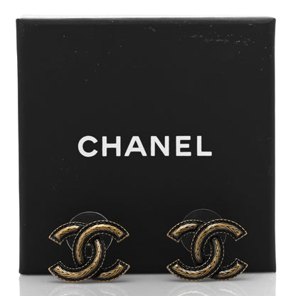 Chanel Enamel Textured CC Earrings Black Gold 5 of 5