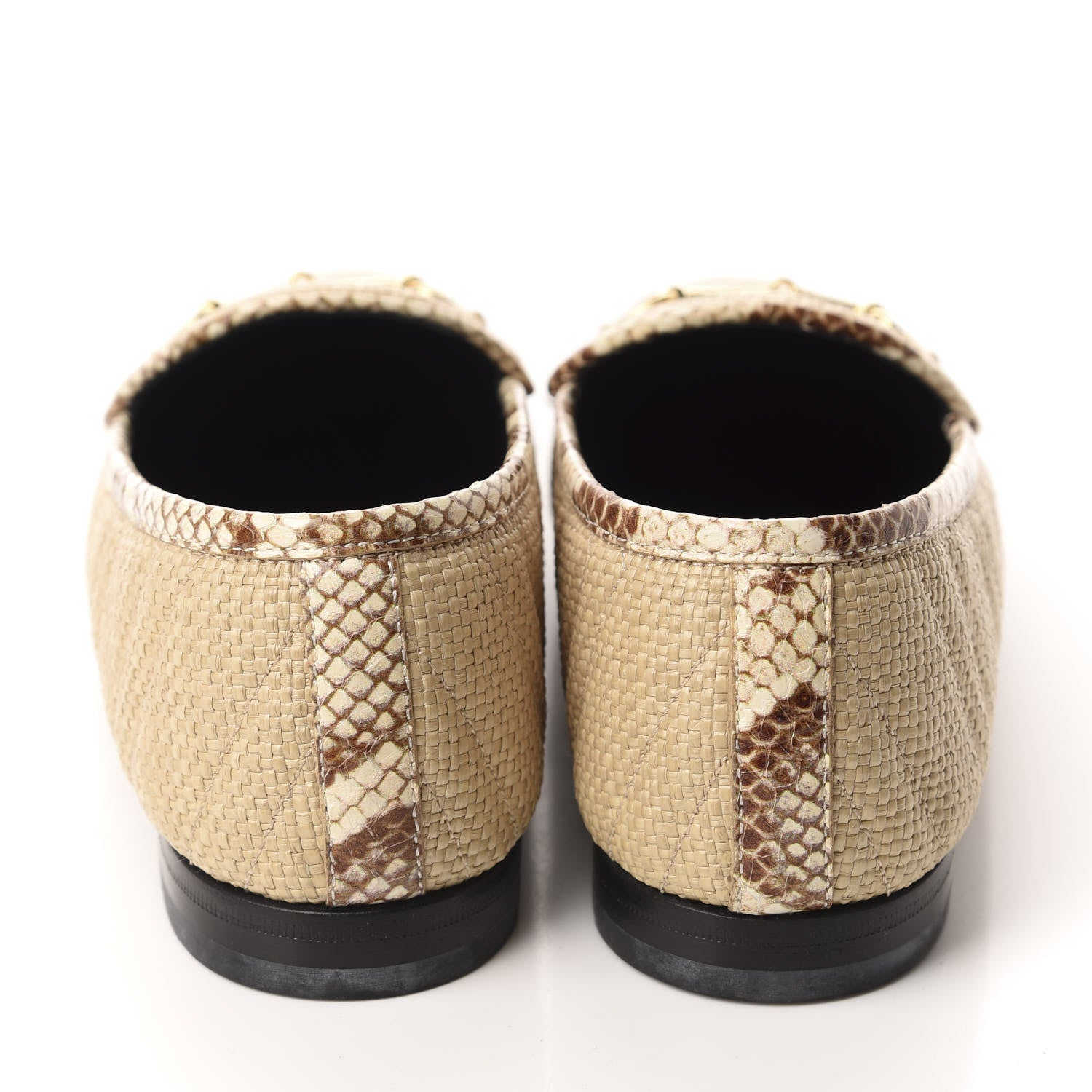 Gucci Raffia Elaphe Matelasse Horsebit Womens Jordaan Loafers 39 Natural Cream Brown 5 of 10