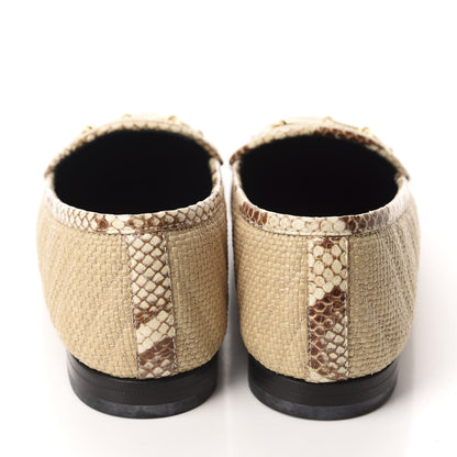 Gucci Raffia Elaphe Matelasse Horsebit Womens Jordaan Loafers 39 Natural Cream Brown 5 of 10