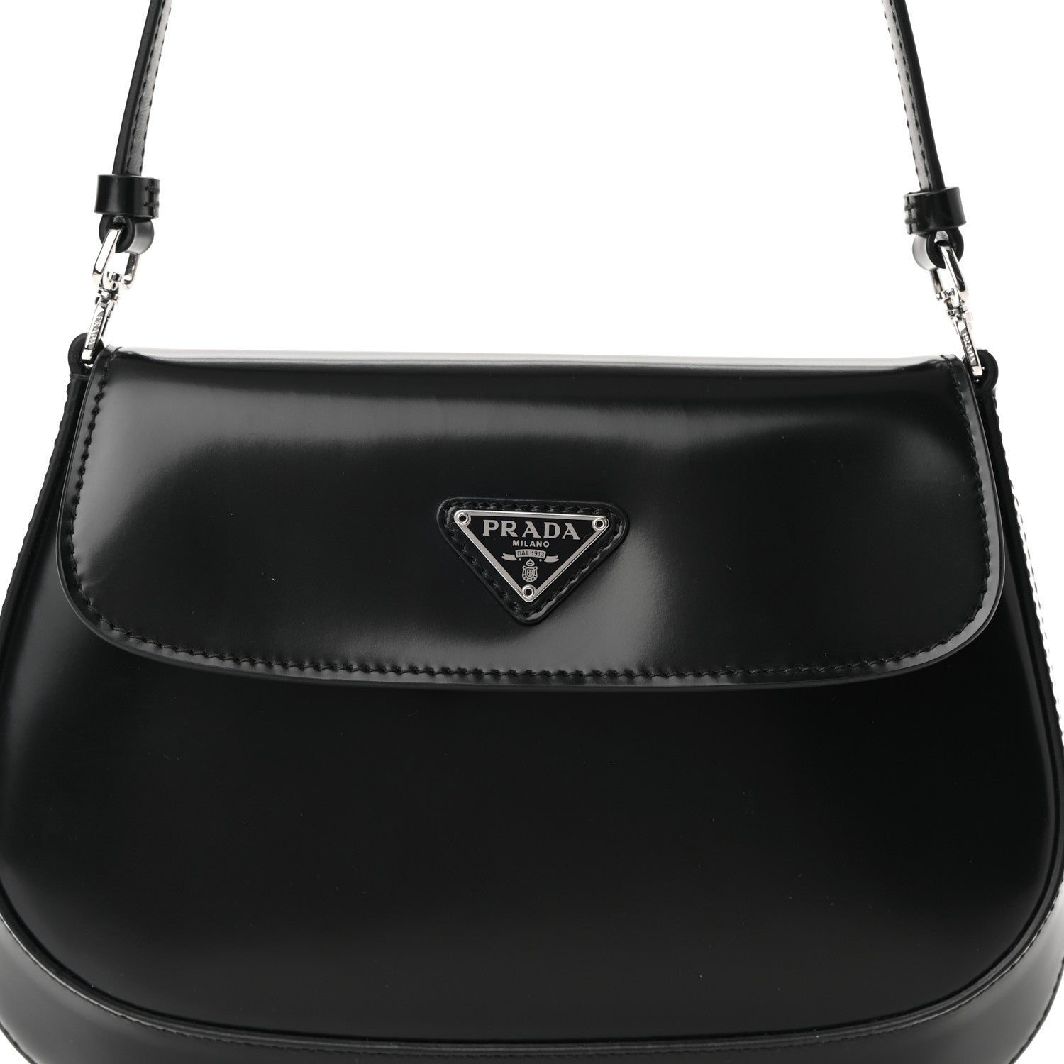 Prada Spazzolato Cleo Flap Shoulder Bag Black 7 of 9