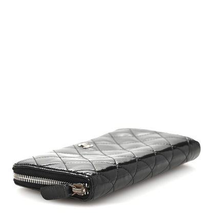 Chanel Patent Quilted Large Gusset Zip Around Wallet Black Black 4 of 13