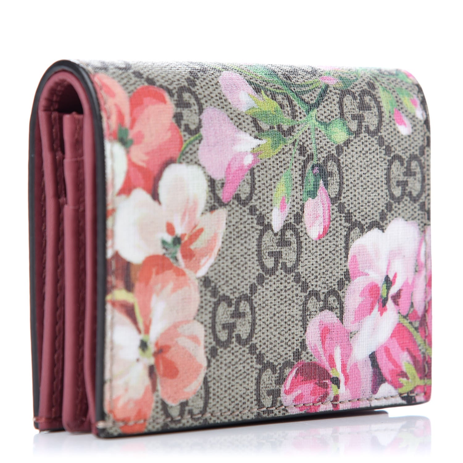 Gucci GG Supreme Monogram Blooms Card Case Beige Multicolor Dry Rose 3 of 8