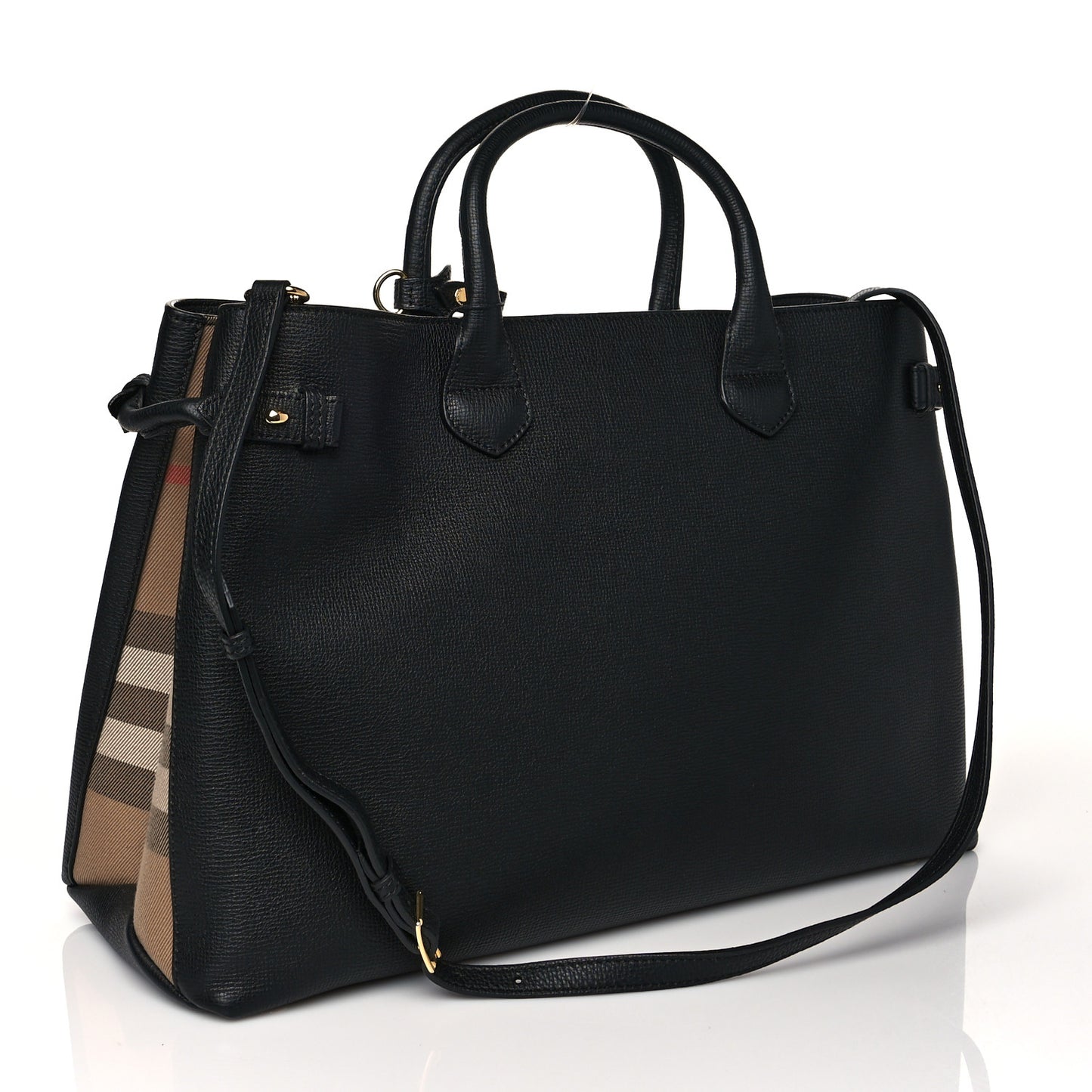 Grainy Calfskin House Check Large Banner Tote Black