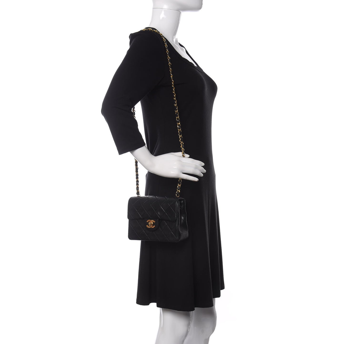 Lambskin Quilted Mini Square Flap Black